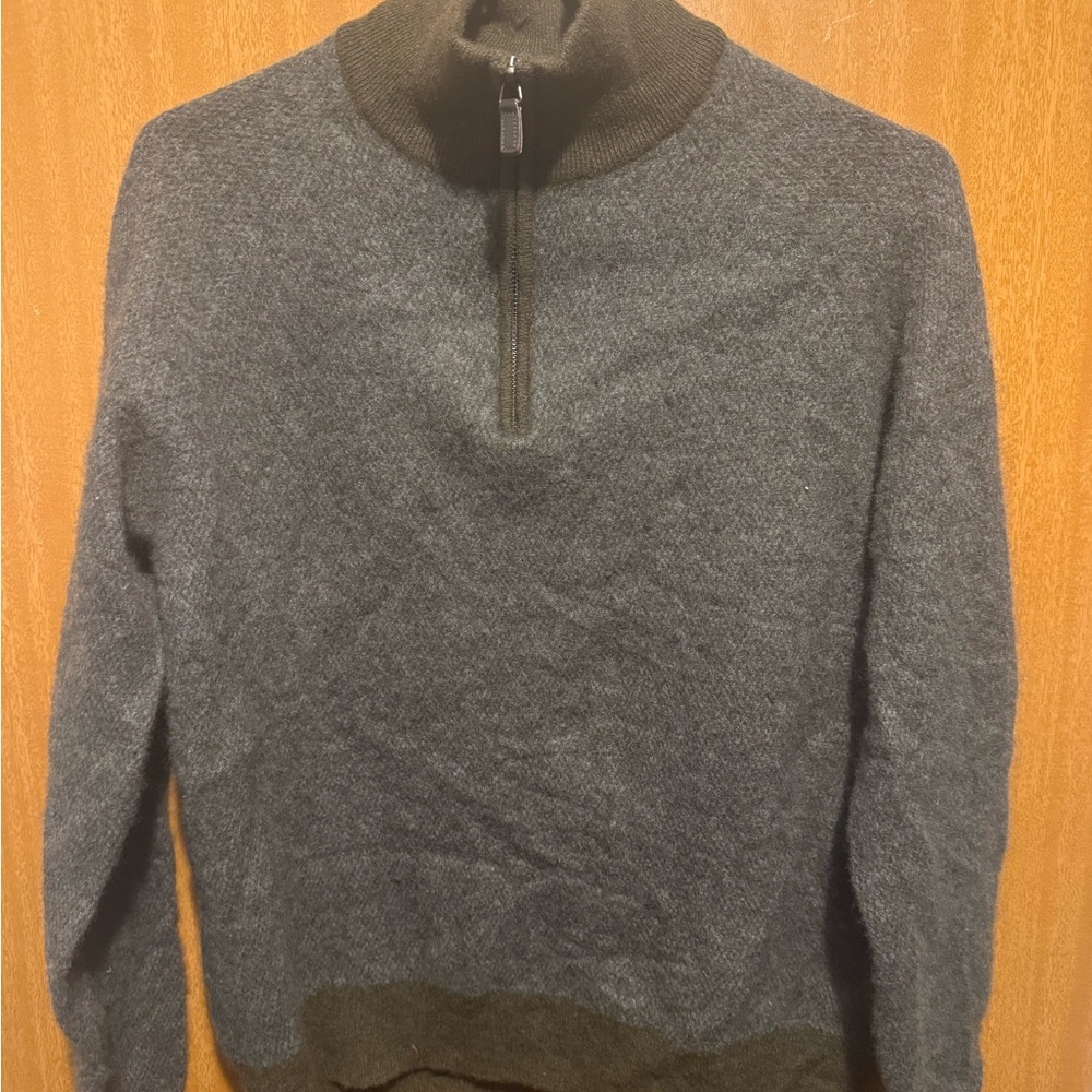 Neiman Marcus Gray and Brown Zip-Up Sweater